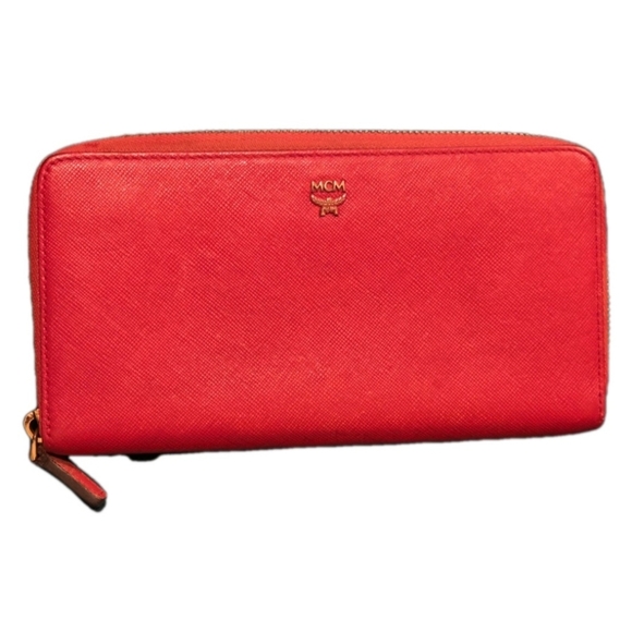 MCM Milla Grained Red Leather Zipped Wallet Card Holder (EXCELLENT CONDITION - Picture 1 of 12